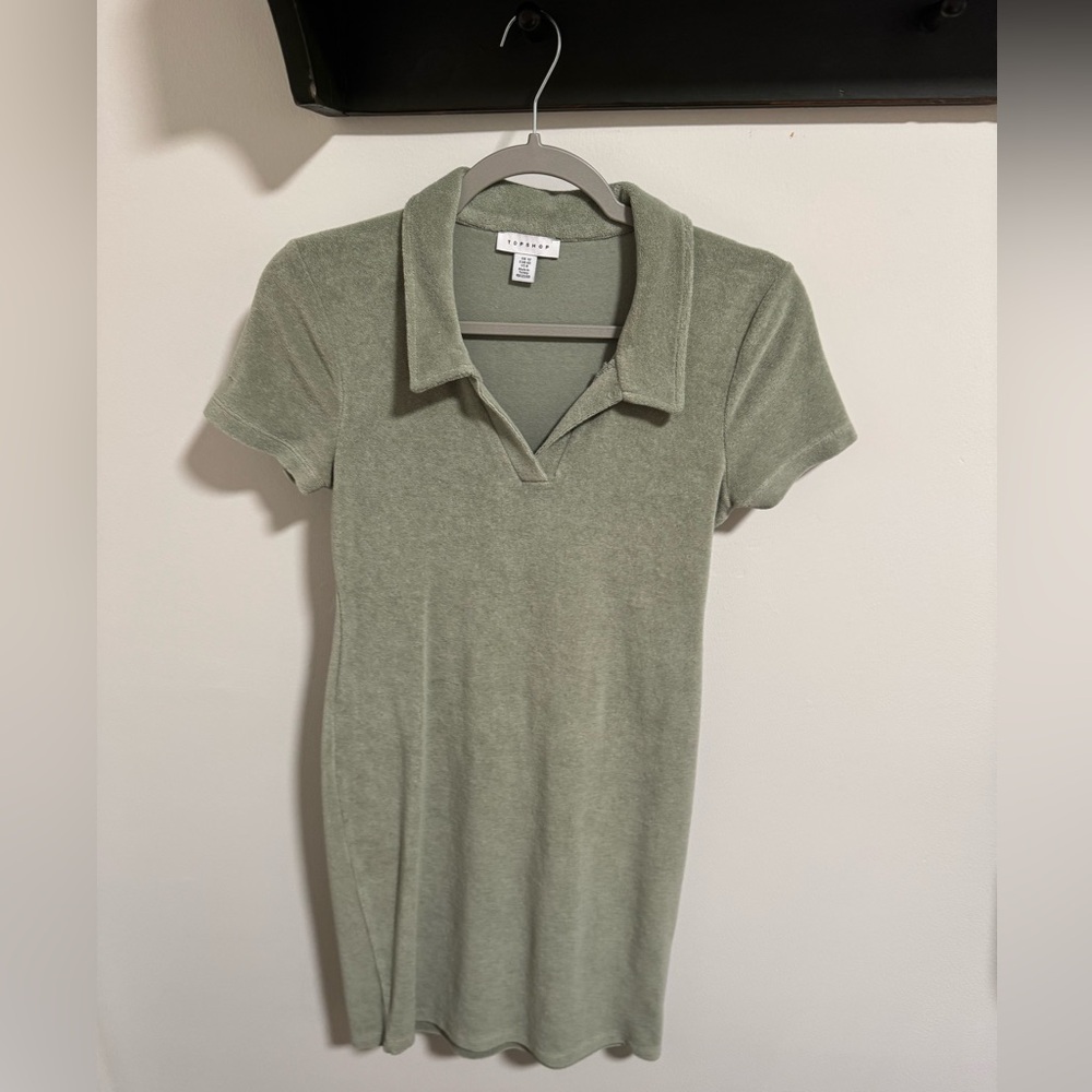 Topshop Olive Green Terry Polo Dress